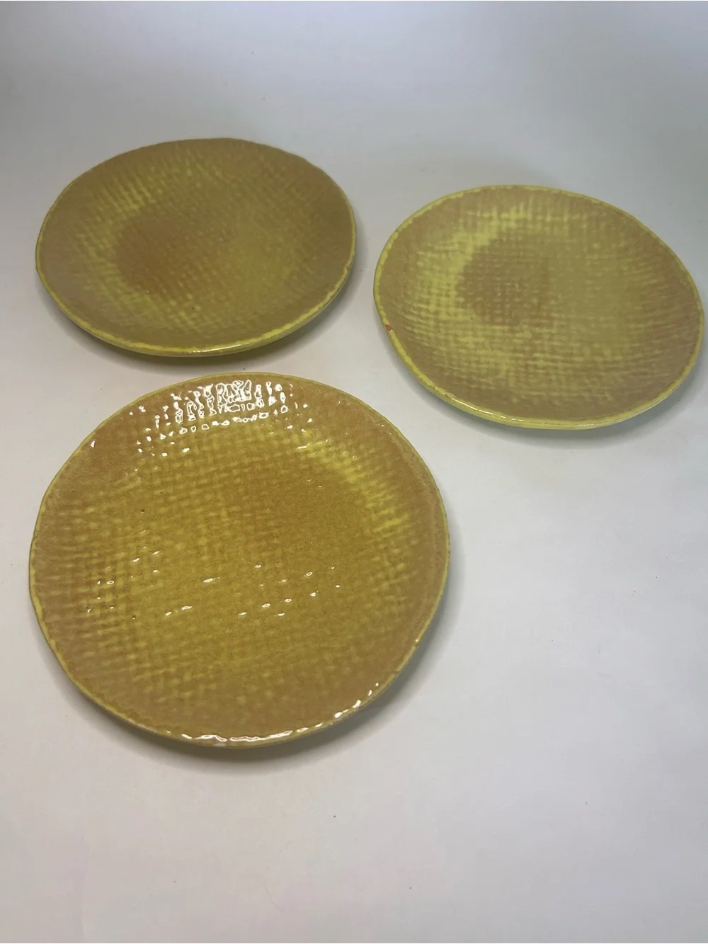 3 Pottery Barn Portugal 5” Olive Green Textured Appetizer Plates Handcrafted